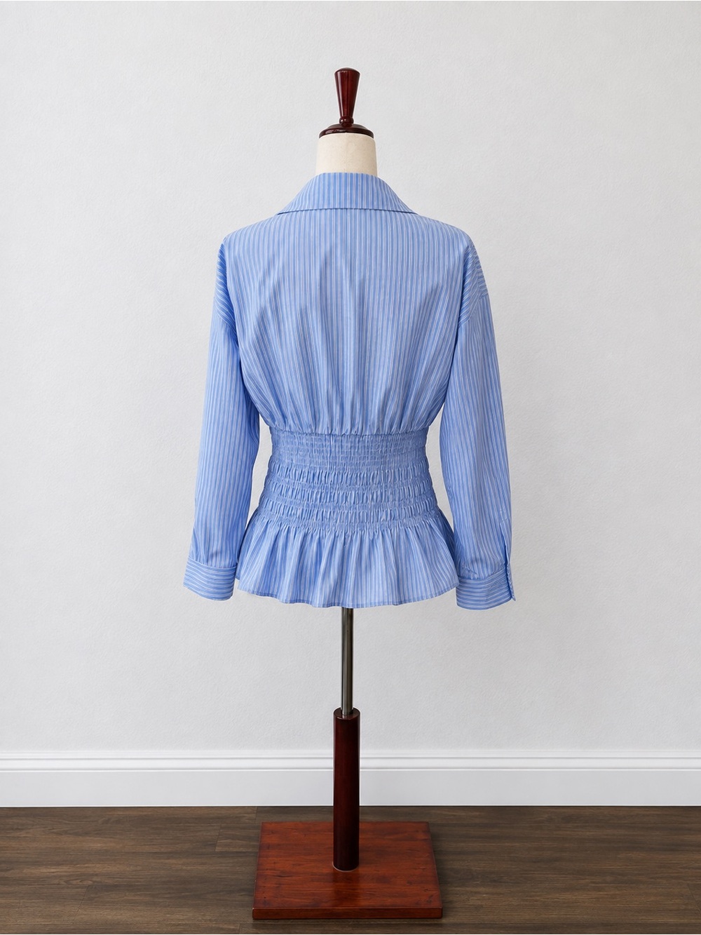 Maeve Anthropologie NWT Smocked Peplum Blue Stripe Cotton Blouse L - Picture 3 of 9